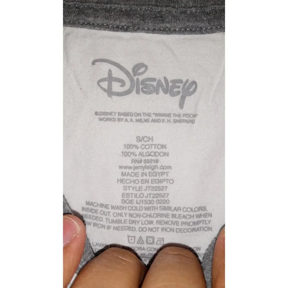 Disney Winnie the Pooh Shirt Womens Small S White Gray Ringer Rabbits House Crew